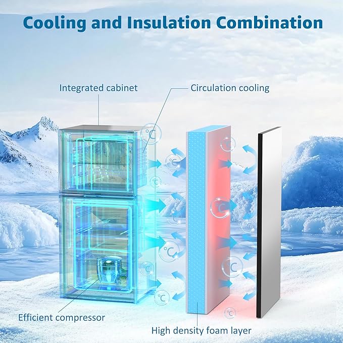 4.8 Cu. Ft. Mini Fridge with Freezer, Compact Refrigerator with Adjustable 7-Level Thermostat, Double-Door Fridge for RV, Kitchen, Office, Silver