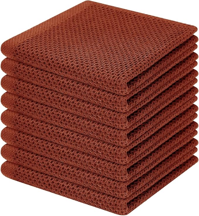 Homaxy 100% Cotton Waffle Weave Kitchen Dish Cloths, Ultra Soft Absorbent Quick Drying Dish Towels, 12 x 12 Inches, 8-Pack, Rust