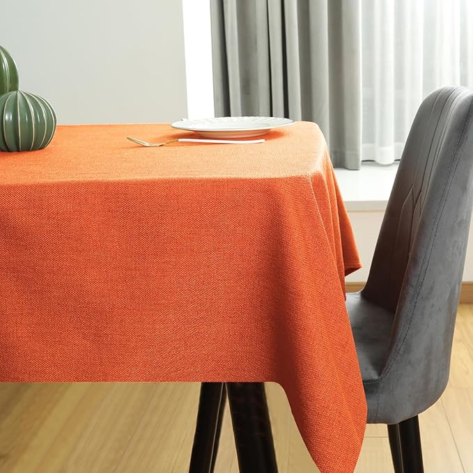 Table Cloth Rectangle Table Cover 55x71 Inches Faux Linen Wrinkle Free and Waterproof Vibrant Orange Rectangle Tablecloth for Kitchen Dining Party Buffet