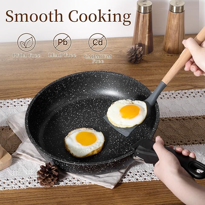 JEETEE Pots and Pans Set Non Stick 17pcs, Kitchen Cookware Sets with Detachable Handle, Induction Nonstick Cookware Set with Removable Handle, Stackable RV Cookware, Oven Safe, PFAS/PFOA Free, Black