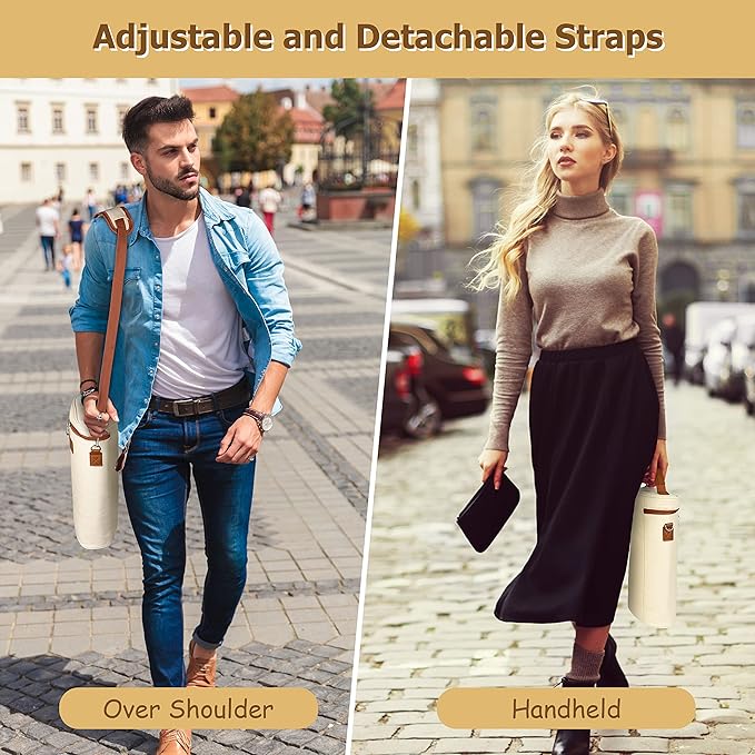 Tirrinia 2 Bottle Wine Gift Tote Carrier - Leakproof & Insulated Padded Versatile Wine Cooler Bag for Travel, BYOB Restaurant, Wine Tasting, Party, Dinner,Gift for Wine Lovers, Beige