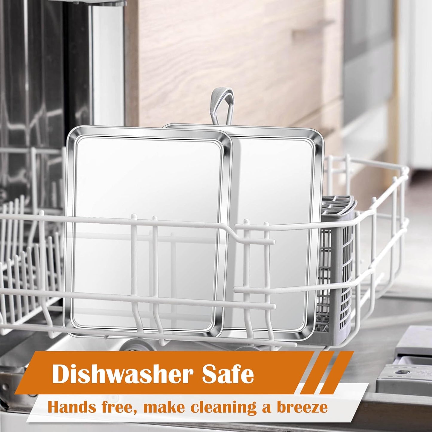 E-far Small Baking Sheet Set of 2, 10.5”x8.3” Stainless Steel Cookie Sheets Pans, Compact Non-toxic Metal Toaster Oven Trays for Cake, Healthy & Rust Free, Mirror Finish & Dishwasher Safe