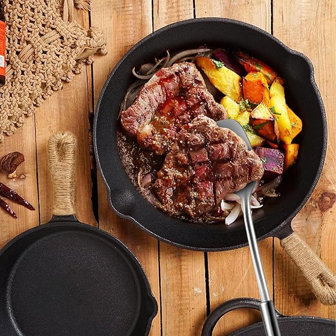 Pleafind 2-Pcs Solid & Slotted Spatula Set, 304 Stainless Steel Spatula, Metal Spatulas, Wok Utensils, Cooking Utensils, Wok Spatulas for Home, Kitchen and Restaurant, Dishwasher Safe