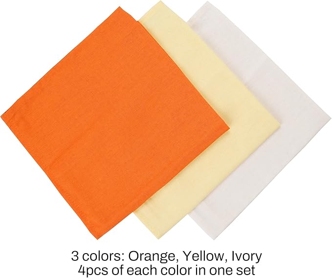 Solid Color Linen Blended Thin Dinner Cloth Napkins - Set of 12 (40 x 40 cm) - for Easter Events & Home Use (Multi Yellow)