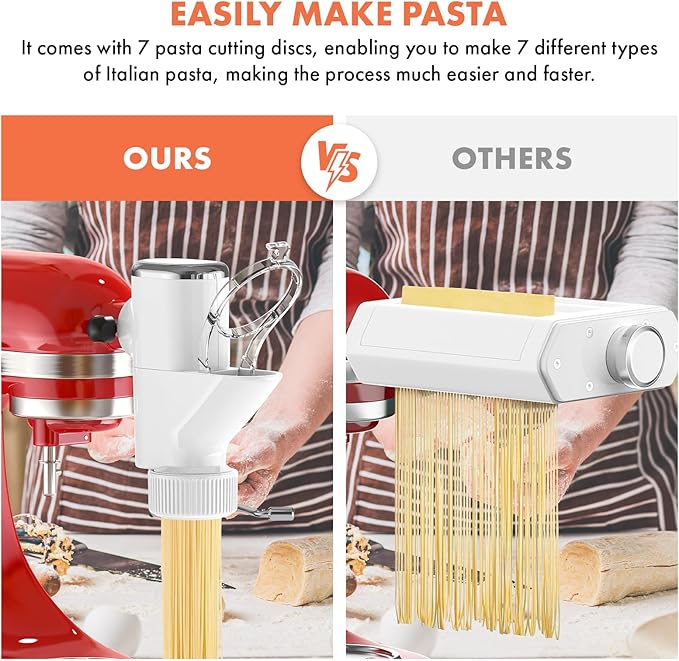 Cofun Gourmet Pasta Press Attachment for KitchenAid Stand Mixer, Pasta Maker with 7 Interchangeable Plates to Make 7 Pasta Shapes, Easy to Use & Easy Clean Pasta Attachment for KitchenAid Stand Mixer