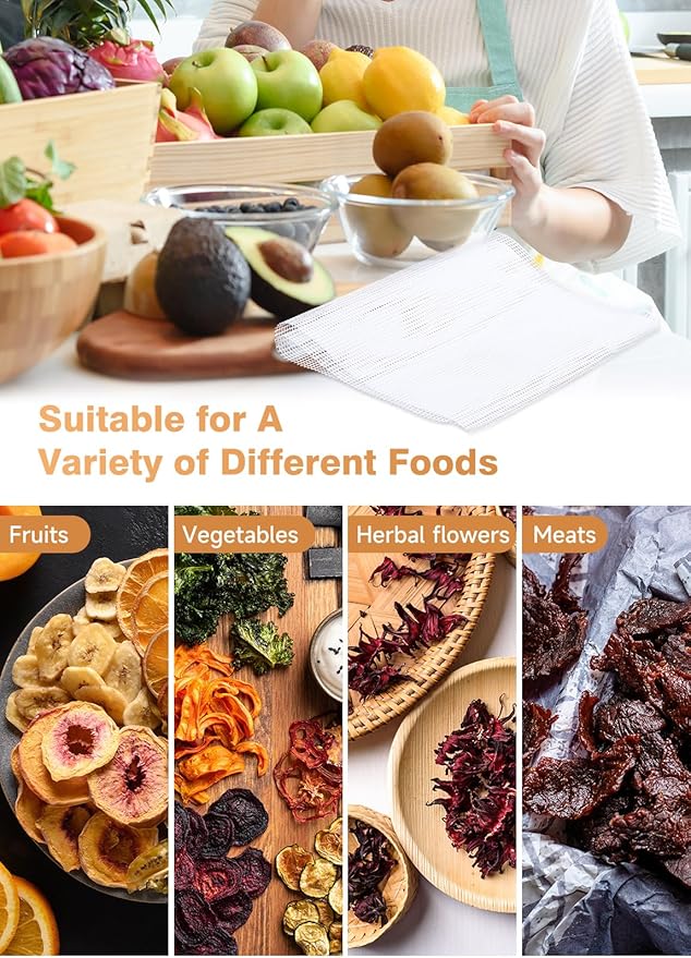 SUCISENI 6 Pack Silicone Dehydrator Sheets (14 x 21 Inch) Premium Non-Stick Silicone Mesh Mat for Fruit Food Dehydrator Reusable Dehydrated Tray Liners for Fruits Meat Vegetables Herbs