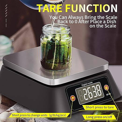 Kitchen Scales Digital Weight Grams and Ounces, YONCON KF-H8U Food Scale for Bakers, Candle and Soap Making, Baking Scale with Stainless Steel Large Platform, 22lb, 3*AA Batteries and AC Power Adapter