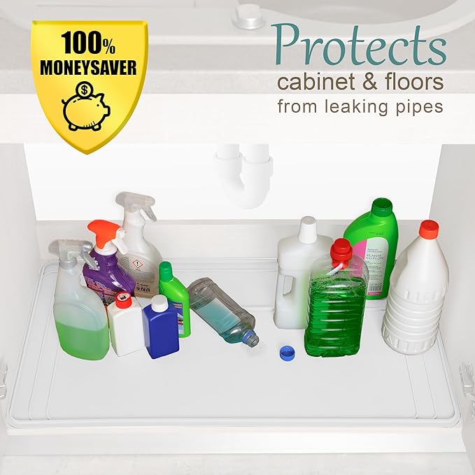 The Original Under Sink Mat - Silicone Waterproof mat, Trimmable, Easy to Clean, Kitchen cabinet liner, Under sink protector mats, Disinfection Surface - 34" x 22" or smaller