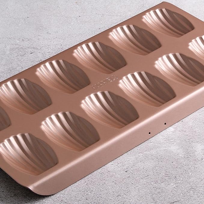 HAPPIELS Non Toxic Nonstick Madeleine Pan 12 Well Set of 2 (24 wells) | Non Stick Nontoxic Madeleines Pans for baking | Madeleine Cake Cookie Mold | Madeleine tray for oven | French tin 12