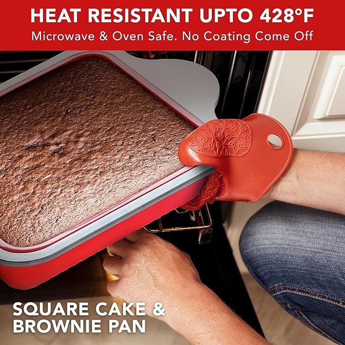 Boxiki Kitchen Non-Stick Silicone 8x8 Square Cake and Brownie Pan with Easy Grip Steel Frame Handles - Easy to Release, Oven & Dishwasher Safe