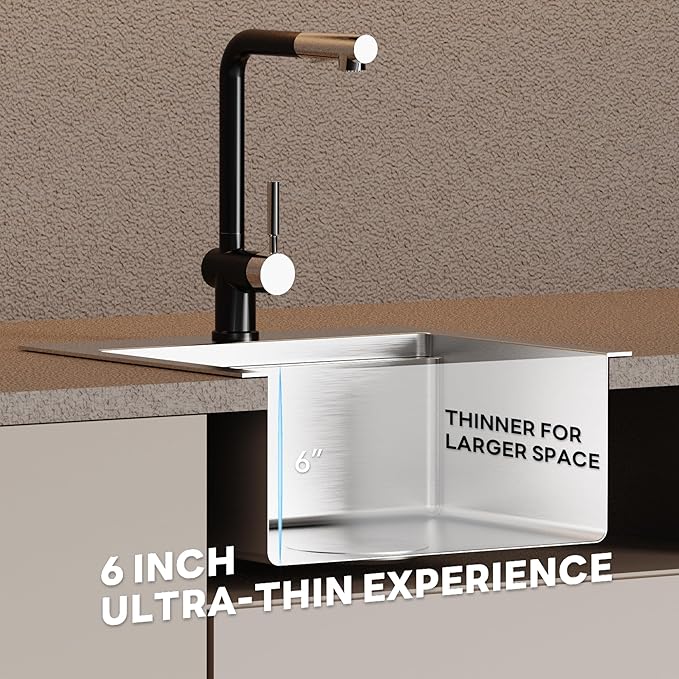 TORVA Kitchen Bar Sink, 15x15 inch RV Kitchen Sink, 16 Gauge Stainless Steel Topmount Single Bowl Sink with Cutting Board - 6 Inches Deep Bar/Prep Basin