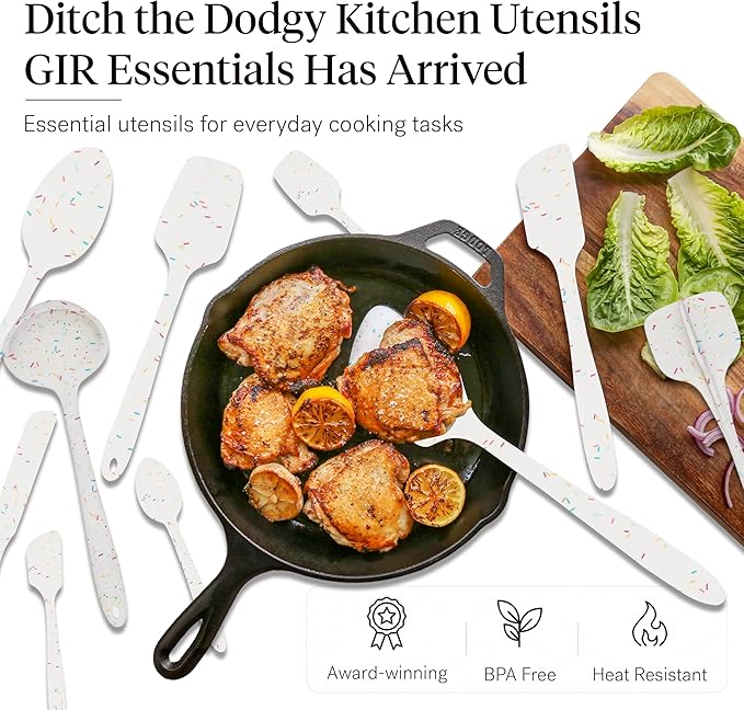 GIR: Get It Right 10-Piece Silicone Ultimate Kitchen Utensil Set – Spatulas, Ladle, Flip, Spoons, Whisk, Peeler & Spoonula – Nonstick, Non-Toxic, Heat-Resistant – Sprinkles