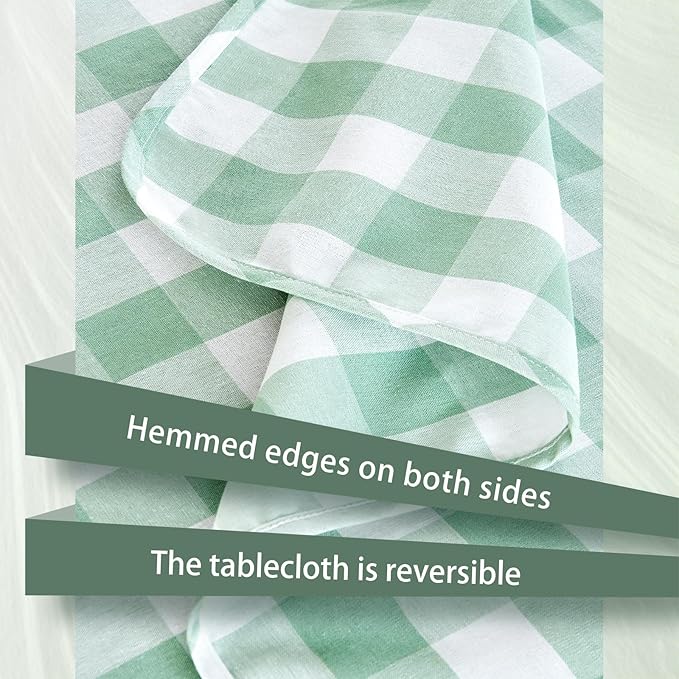 Yarn Dyed Cotton Blend Table Cloth Rectangle Table Cover 55x95 Inches Waterproof Indoor/Outdoor Green and White Checkered Gingham Rectangle Tablecloth for Dining Room BBQs Buffet Camping