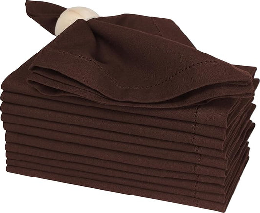 Bedding Craft Cotton Cloth Dinner Napkins Set of 12 – 18x18 Hot Chocolate with Frayed Fringe – Machine Washable Fabric Napkins for Weddings, Baby Showers, Parties & Everyday Dining