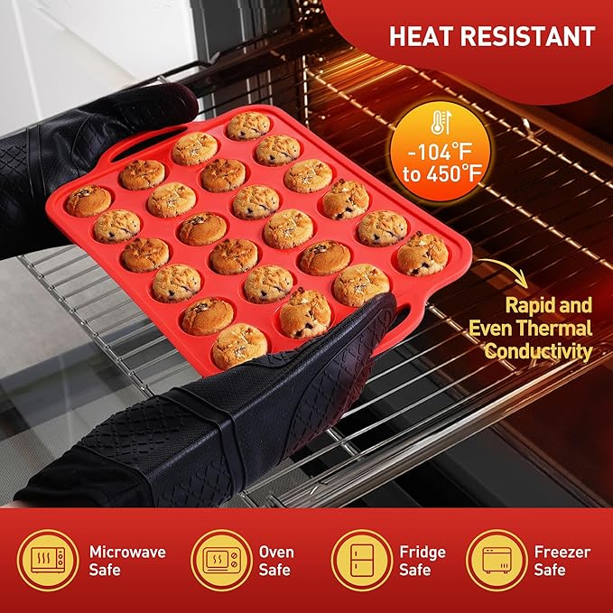 2 Packs 24 Cups Silicone Muffin Pan for Baking with Metal Reinforced Frame Mini Size Cupcake Pan Tray Chocolate Egg Pizza Bites Oven Cookie Mold Muffin Tin Tart Pans Sheet Set Small