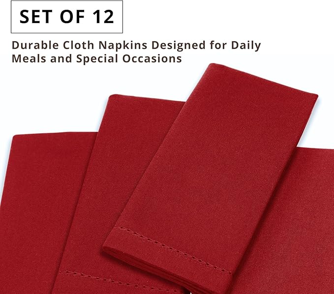 PurpleEssences Set of 12 Hemstitch Cloth Dinner Napkins 100% Cotton - Soft Durable Washable - Ideal for Wedding Fall Thanksgiving - Perfect Everyday Use Table Linen 18x18 - Red