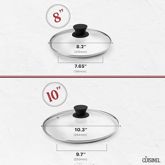 Cast Iron Skillet Set - 8" + 10"-Inch Frying Pans + Glass Lids + Silicone Handle Holder Grip Covers - Pre-Seasoned Oven Safe Cookware - Indoor/Outdoor Use - Grill, BBQ, Fire, Stovetop, Induction Safe