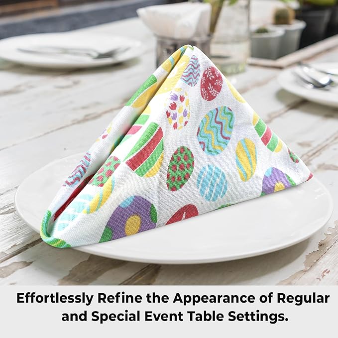 Urban Villa Easter Cloth Napkins Easter Eggs Print 100% Cotton Dinner Napkins Set of 12 (20x20 Inches) Highly Absorbent Soft Durable Washable Reuasble Ideal for Everyday Use Wedding Parties
