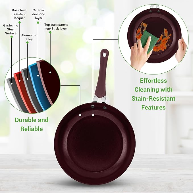 NutriChef Nonstick Cookware Excilon Home Kitchen Ware Pots & Pan Set with Saucepan Frying Pans, Cooking Pots, Lids, Utensil PTFE/PFOA/PFOS free, 11 Pcs, Purple Diamond, One size
