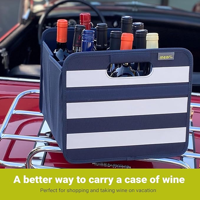 meori Foldable 12 Bottle Wine Carrier Marine Blue Stripes Carry Glassware Liquor Storage Bottle Shopping Travel Cocktails RV, B100792