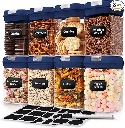 Cheer Collection Airtight Food Storage Containers, Kitchen Storage Containers for Pantry, Set of 8 Food Containers with Lids Airtight, Pantry Storage Containers & Organizers with Lids, Navy Blue