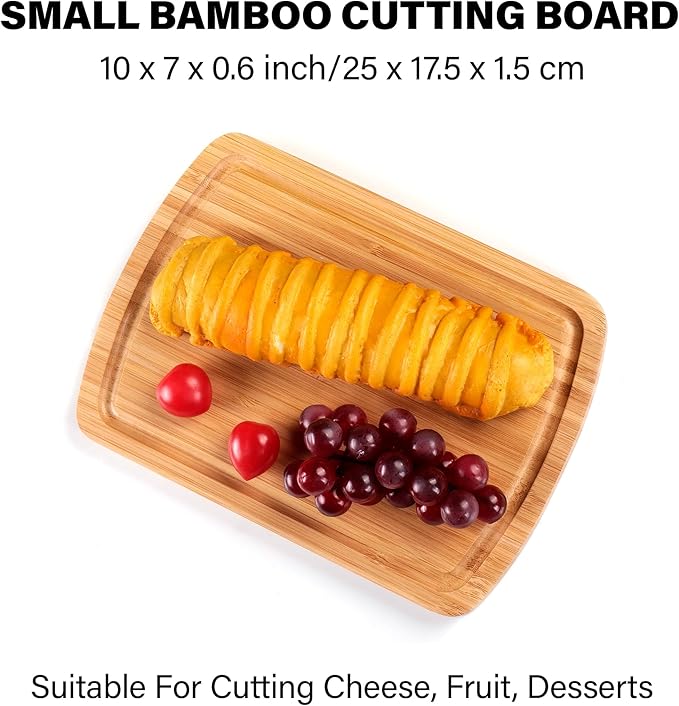 Bamboo Cutting Board Set of 2 - Double-Sided Cutting Board with Juice Groove for Kitchen, Bamboo Serving Board Chopping Board for Meat, Vegetables and Cheese