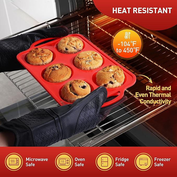 2 Packs 6 Cups Silicone Muffin Pan with Metal Reinforced Frame Jumbo Size Cupcake Pan Tray Egg Bites Silicone Circle Cookie Molds Muffin Tin Tart Pans Large Big Baking Sheet Set for Breakfast