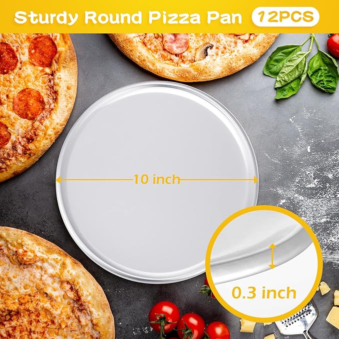12 Pieces Pizza Pan Bulk Restaurant Aluminum Pizza Pan Set Round Pie Cake Plate Rust Free Cake Tray for Oven Baking Home Kitchen Restaurant Easy Clean(10 Inch)