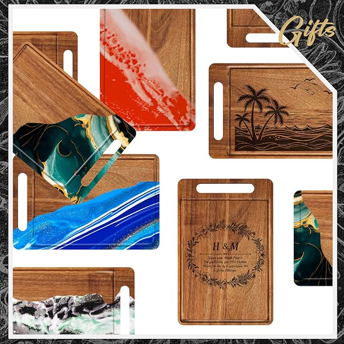 Nuenen 10 Pcs Bulk Wood Cutting Board with Handle 12 x 7.8 Inch Acacia Wooden Kitchen Serving Chopping Boards for Pizza, Bread, Charcuterie, Fruit, Vegetables(Acacia)