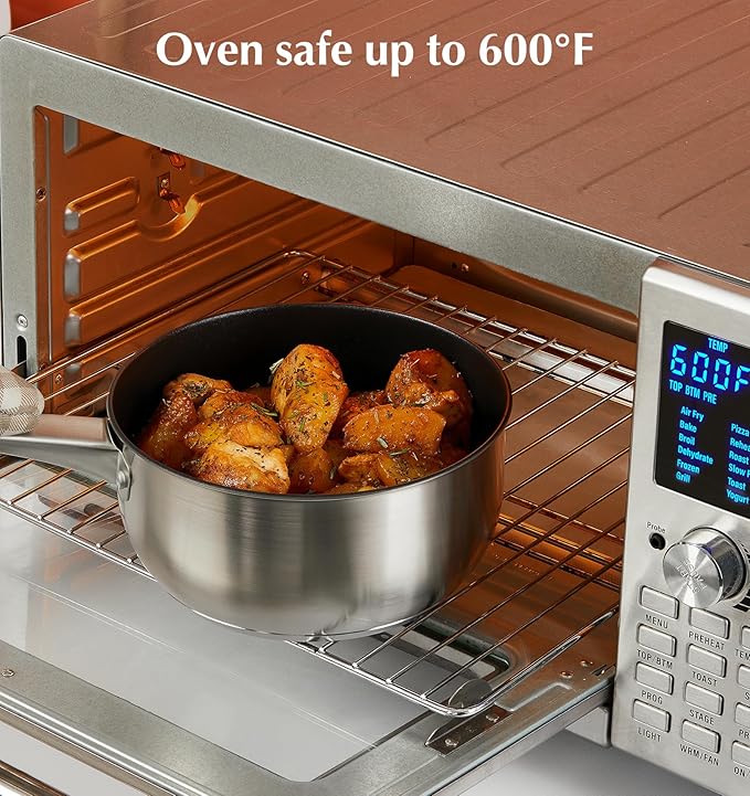 KOCH SYSTEME CS Stainless Steel Saucepan, 3 Quart Sauce Pan with Ultra Nonstick Coating, 3 Quart Saucepan with Lid, Stainless Steel Pot, 3QT Sauce Pot, Induction Compatible