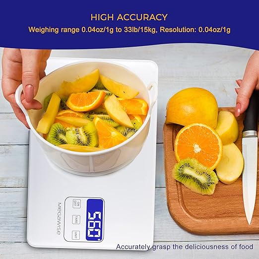 Digital Kitchen Scale K28H – Ultra-Slim Design, Precise 1g–15kg Measurement, 5 Units, Tare Function, Backlit Display, for Baking, Cooking & Meal Prep