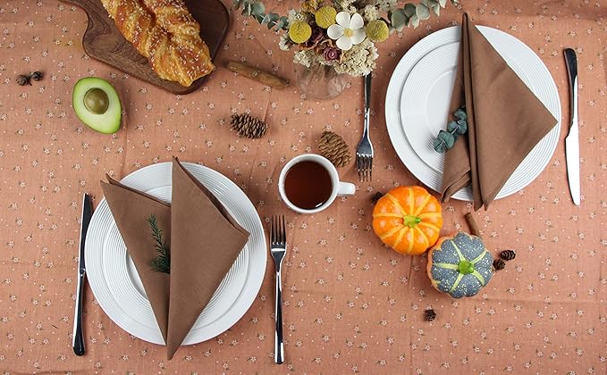Solid Color Linen Blended Thin Dinner Cloth Napkins - Pack of 12 (40 x 40 cm) - for Events & Home Use (Coffee)