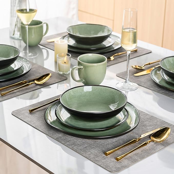 AmorArc Ceramic Dinnerware Sets,Handmade Reactive Glaze Stoneware Plates and Bowls Set,Highly Chip and Crack Resistant | Dishwasher & Microwave Safe Dishes Set,Service for 4 (12pc)