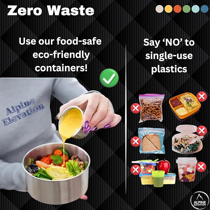 12 Pcs - 6 Stainless Steel Containers + 6 Silicone Lids | 304 Stainless Steel Snack Container | Nesting Snack and Dip Containers | Metal Food Storage