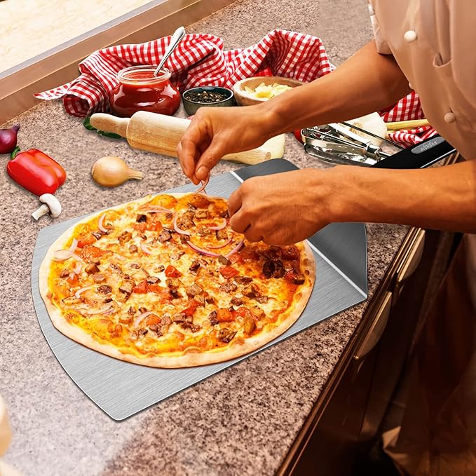 Pizza Peel BIG HORN Metal Pizza Peel with rubber handle Large Premium Pizza Paddle Pizza Spatula Perforated Stainless Steel Pizza Spatula