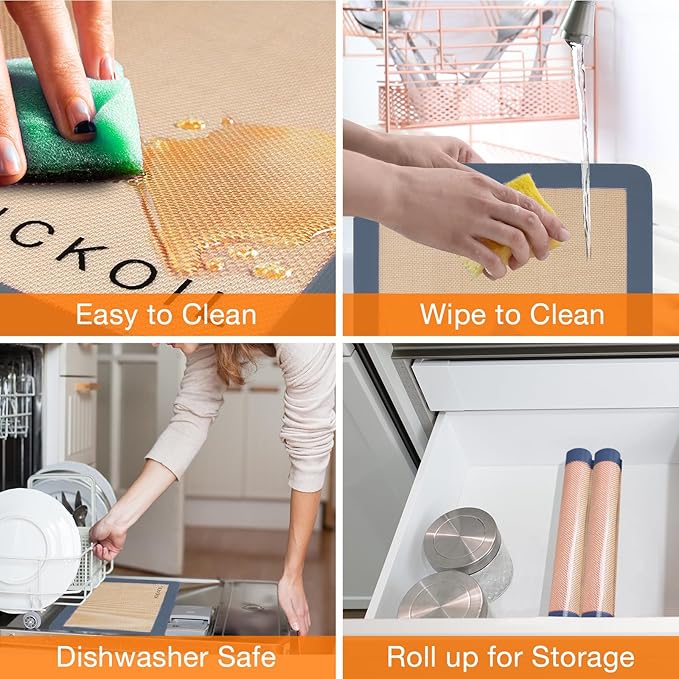 Silicone Baking Mat Large 3 Pack-2 Half Sheets+1 Small Quarter Sheet,Reusable Non Stick Food Safe Baking Supplies Oven Liners Bakeware Mats for Cookies,Macarons,Bread, Pastry, Vegetables