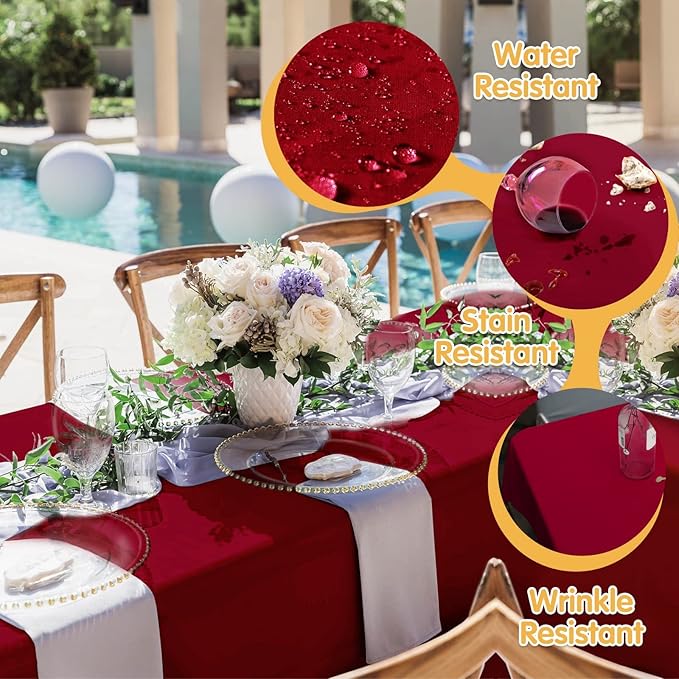 BRILLMAX 6 Pack Burgundy Tablecloths for 6 Foot Rectangle Tables 60 x 102 Inch - 6ft Rectangular Bulk Linen Polyester Fabric Washable Cloth Cover for Wedding Reception Banquet Birthday Party