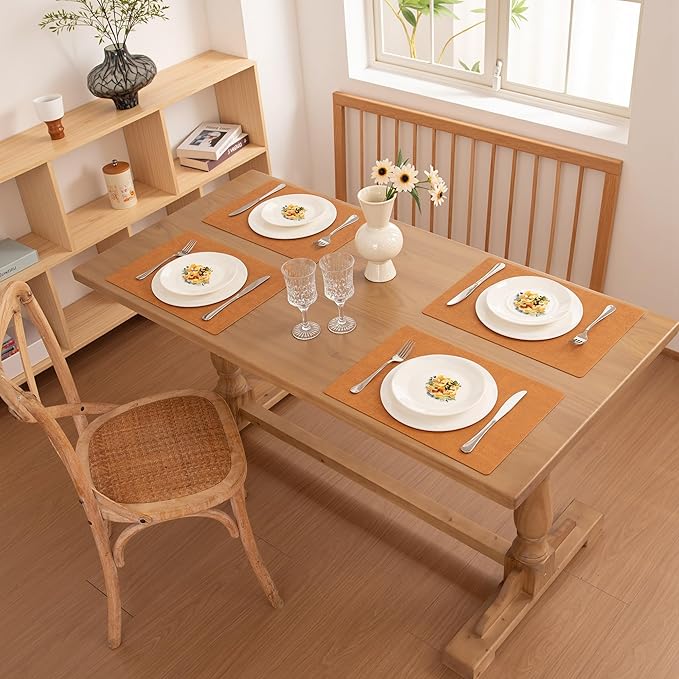 FROMHEART Faux Leather Placemats Set of 4–Waterproof,Heat/Oil Stain-Resistant PU Table Mat–Reversible,Non-Slip,Easy to Clean Place Mats for Kitchen,Dining,Indoor/Outdoor,(Orange-Grey,11.8" x 17")