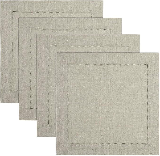 Solino Home Linen Square Placemats Set of 4-100% Pure Linen Natural Cloth Placemats 14 x 14 Inch - Classic Hemstitch, Machine Washable Place Mats for Fall, Autumn, Thanksgiving, Holiday