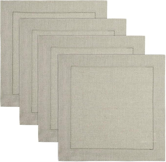 Solino Home Linen Square Placemats Set of 4-100% Pure Linen Natural Cloth Placemats 14 x 14 Inch - Classic Hemstitch, Machine Washable Place Mats for Fall, Autumn, Thanksgiving, Holiday