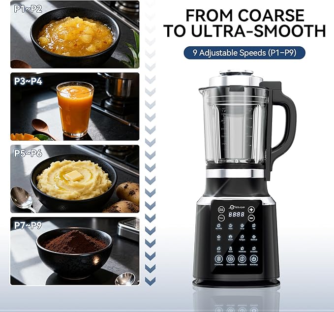Glass Blenders for Kitchen with Tamper, Blender for Smoothies, Professional Blenders 1500W Motor, 9 Adjustable Speeds, 14 Preset Programs, High-Speed Heating Blender for Nut Milk, Soups, Sauces & More