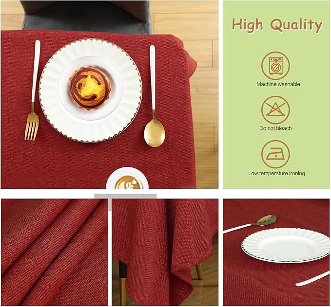 Table Cloth Rectangle Table Cover 55x95 Inches Faux Linen Wrinkle Free and Waterproof Red Rectangle Tablecloth for Kitchen Dining Party Buffet Wedding
