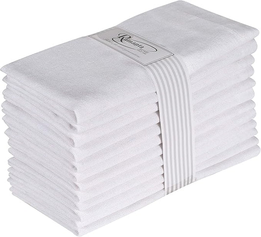 Ramanta Home White Cotton Dinner Napkins Set of 12 | 100% Cotton 18x18 Inch Cloth Napkins | Reusable Fabric Table Napkins for Everyday Use, Parties, Weddings, Thanksgiving, Christmas, Halloween