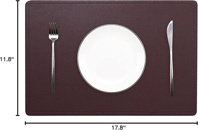 Set of 6 Faux Leather Placemats, PU Table Mats, Waterproof, Stain Resistant, Heat Resistant, Easy to Clean for Kitchen Dining Table,Conference Table