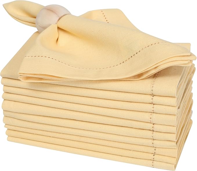 Bedding Craft Cotton Dinner Cloth Napkins Set of 12 – 18x18 Apricot Gelato Hemstitched – Machine Washable Fabric Napkins for Weddings, Baby Showers, Gifting & Parties