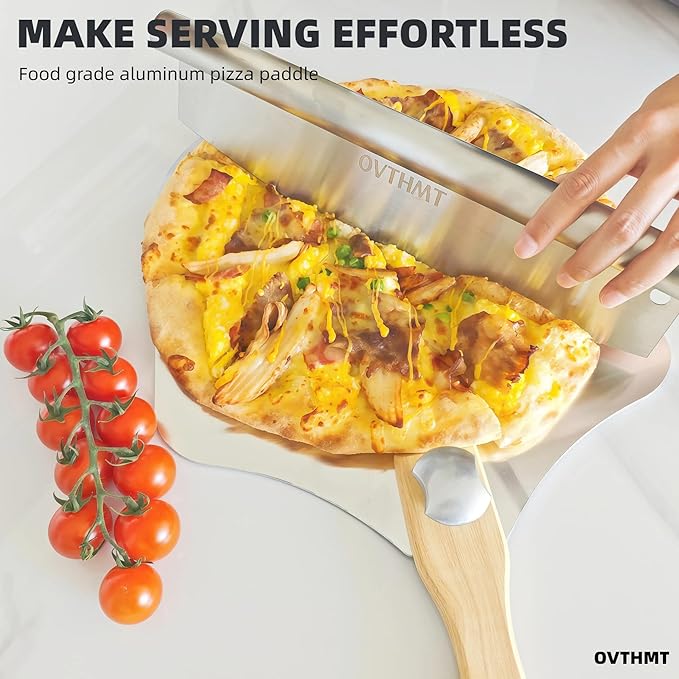 Pizza Peel 14 inch, Aluminum Pizza Paddle 14 x 16 inch with Foldable Wood Handle, Pizza Turning Peel, Pizza Spatula For Oven, Bread, Pastry, Dough, Cake, Pizza Spatula Paddle, Metal Pizza Peel