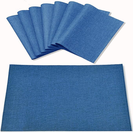Linen Placemats Set of 8, Machine Washable, Heat Resistant, Wrinkle Free, Thick Polyester Kitchen Place Mats for Dining Table (Navy Blue)