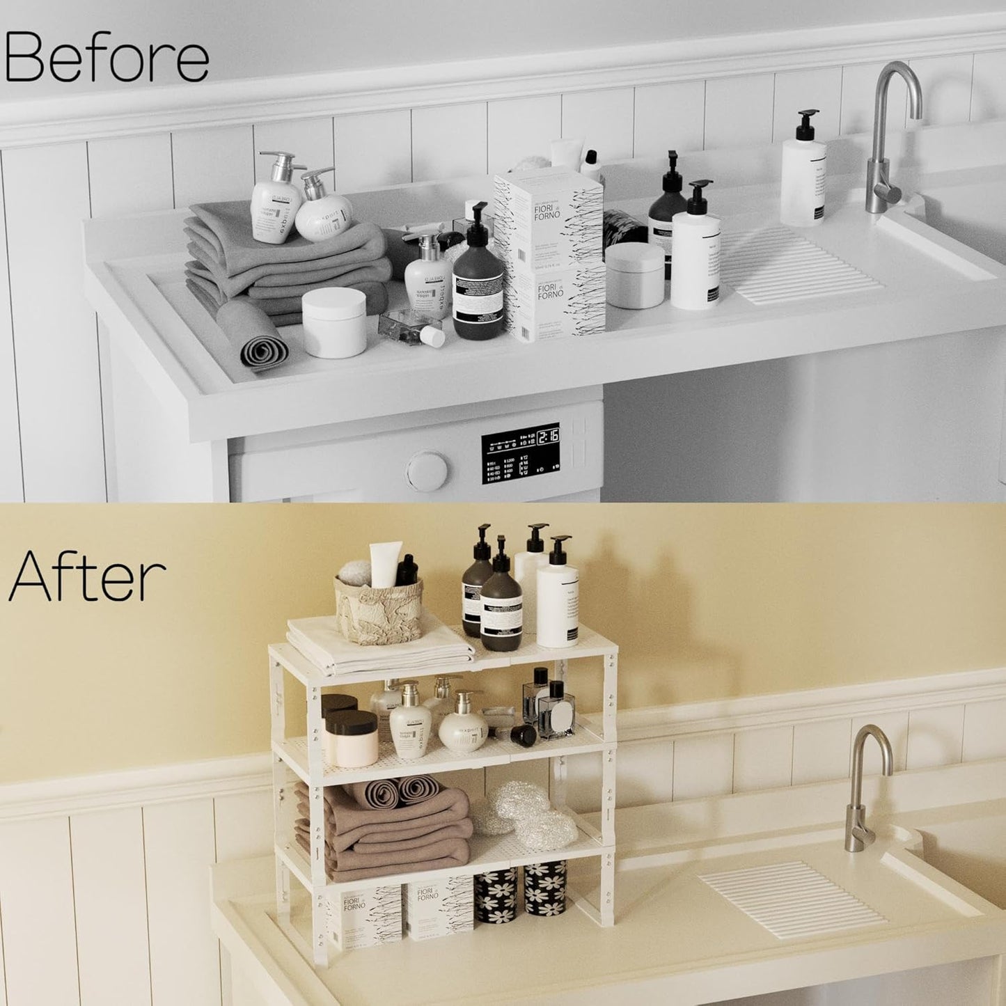 Heavy-Duty Adjustable Metal Shelf Organizer - Expandable & Stackable Pantry Storage Rack for Kitchen, Bathroom, RV, Cabinets(3 Packs/White,Medium)