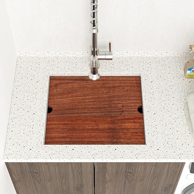 Lordear 23 Inch Laundry Room Sink Undermount 16 Gauge Stainless Steel Single Bowl 13 Inch Deep Handmade Utility Sink with Full Cutting Board, 23" x 19" x 13"