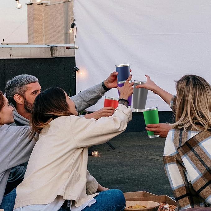 20oz Tumbler Bulk Stainless Steel Tumblers with Lid Vacuum Insulated Double Wall Travel Coffee Mug Powder Coated Tumbler Cup for Hot and Cold Drinks(Mix Color, 12 pack)